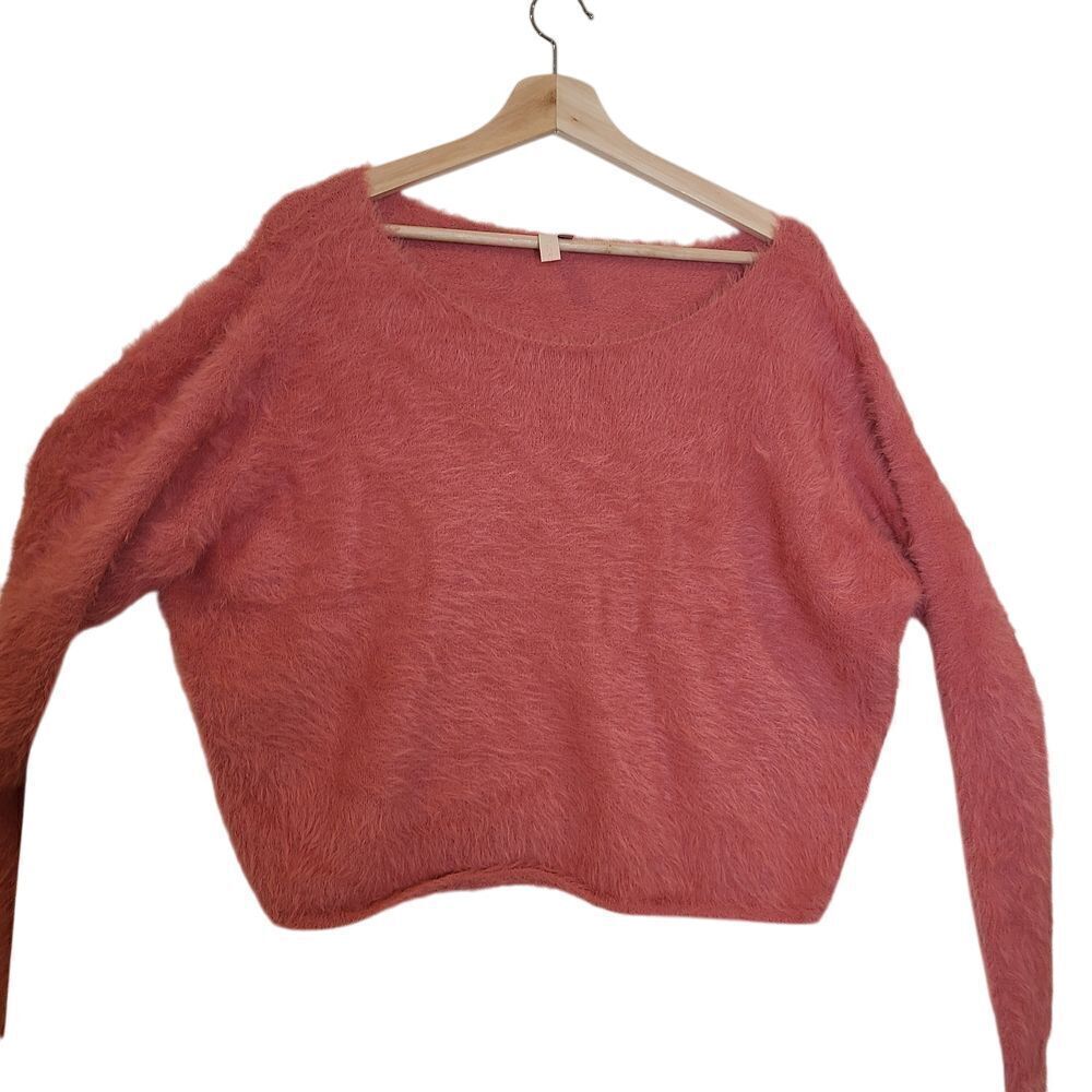 Pilcro Anthropologie Womens Fuzzy Cropped Eyelash Sweater Size Large Pink Boho - Picture 2 of 7
